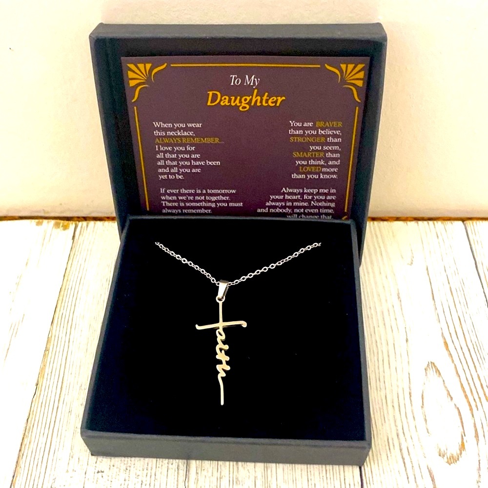 To My Daughter Silver Plated "Faith” Necklace and Poem